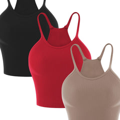 Solid Ribbed Cami Sports Tank Top High Stretch Yoga Sleeveless Tops