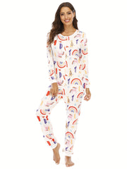 Cartoon Print Pajama Jumpsuit Long Sleeve Pajama Women's Lingerie