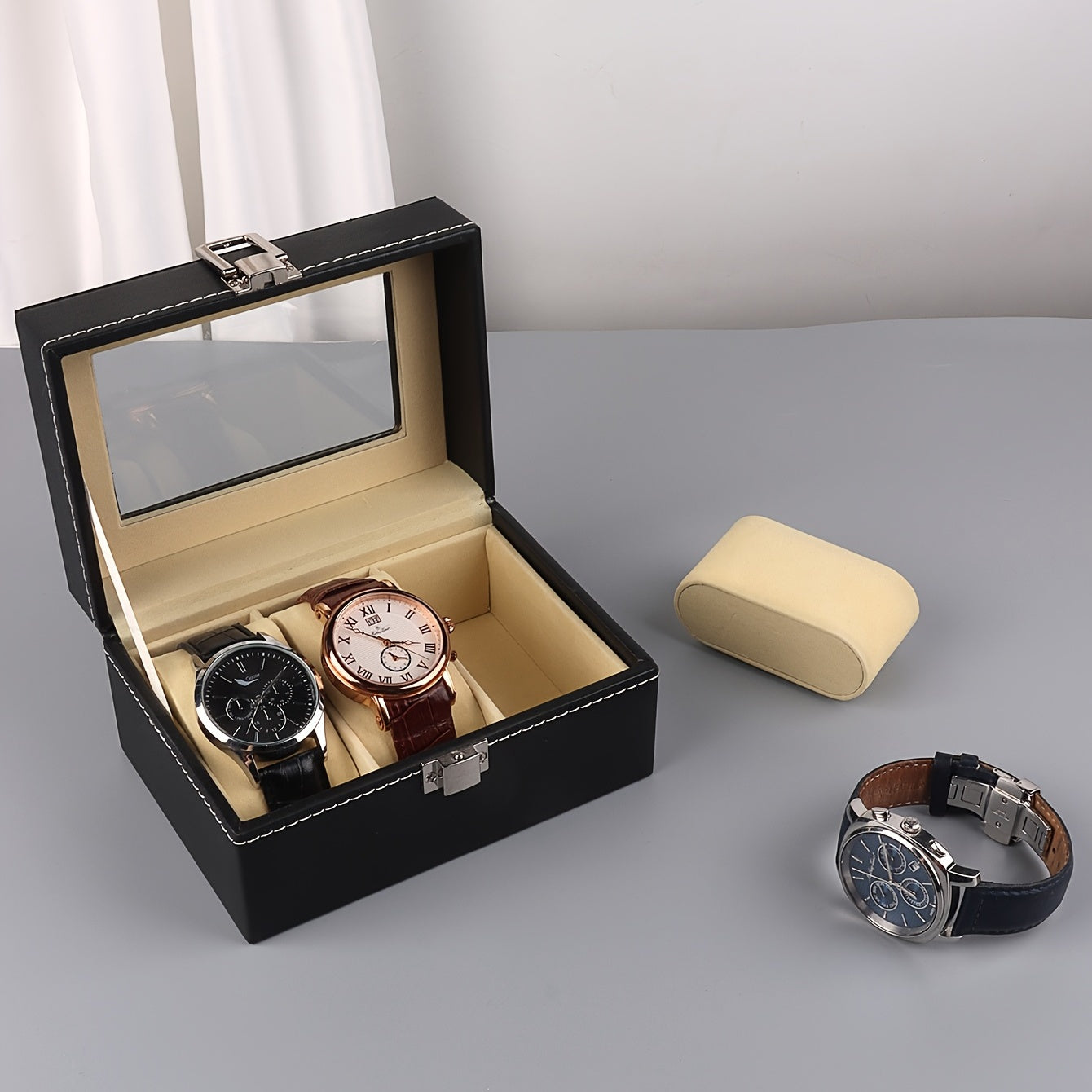 3 Slots Watch Collector With PU Leather