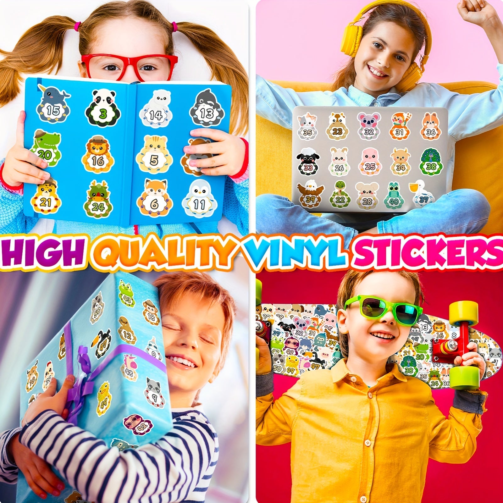 50PCS Cartoon Animal Baby Number Stickers Educational Decals