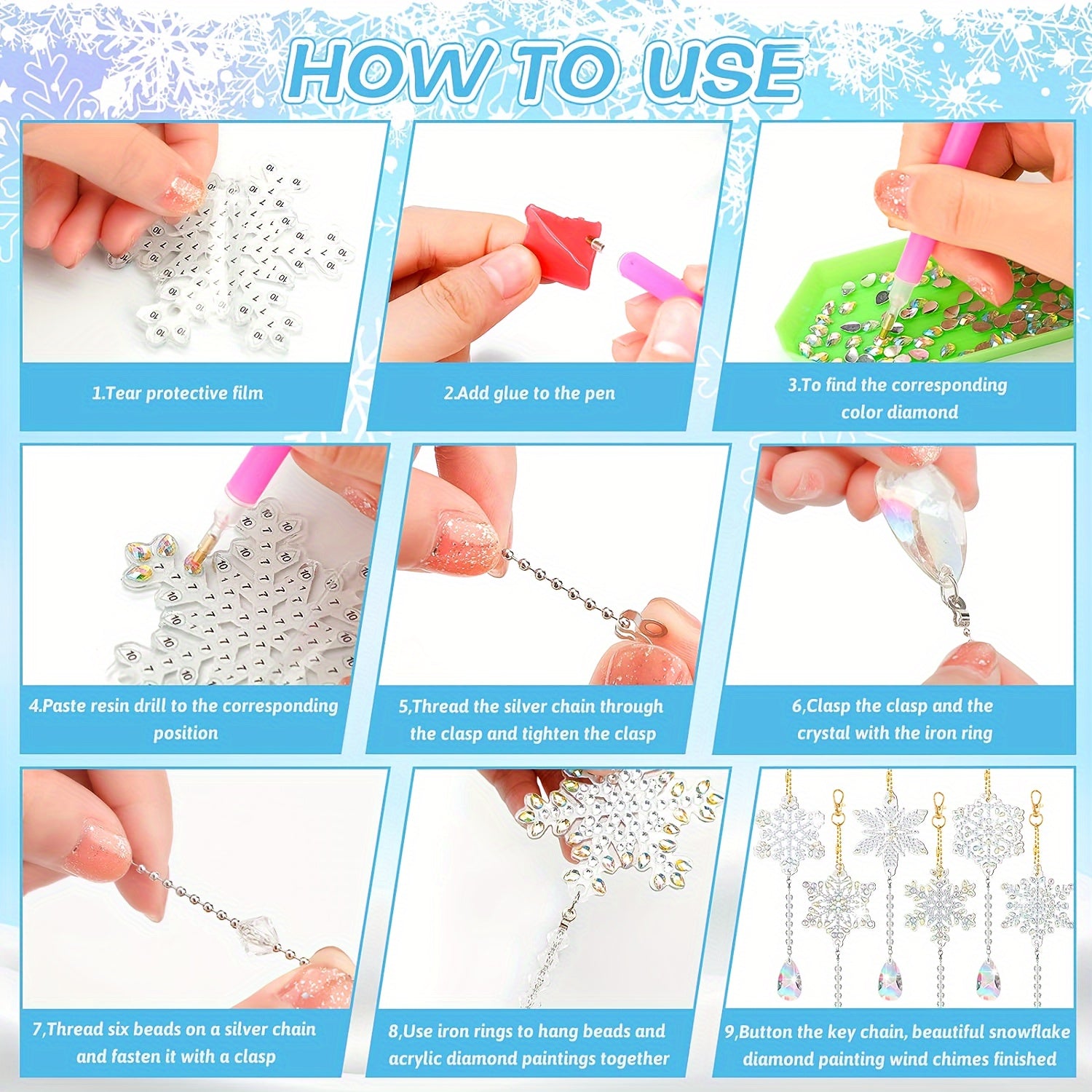 6pcs Snowflake Faux Diamond Painted Hanging Pendant Set