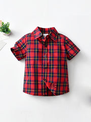 Boys Red Plaid Short Sleeve Shirt