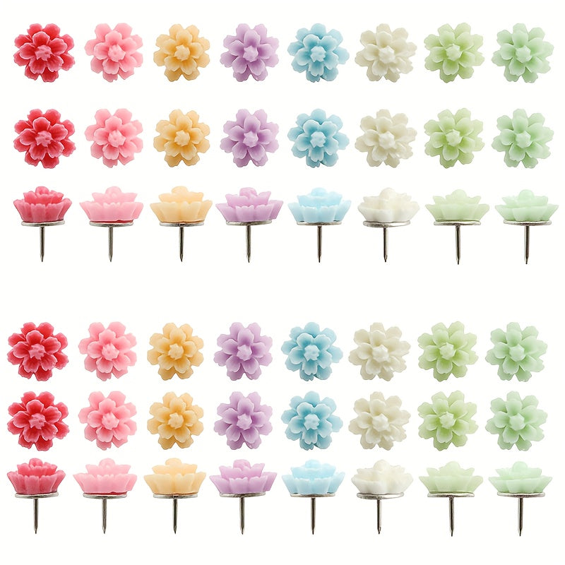 30pcs Camellia Shape Push Pins Mixed Colorful Flower Pins for Photo Wall