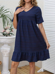 Ruched Solid Dress Casual V Neck Short Sleeve Summer Dress Women's Clothing