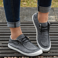 Women's Deep Grey Flat Lace Up Walking Shoes Comfortable Slip On Canvas Sneakers