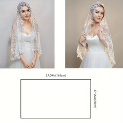 Bridal Veil Mid Length Lace Headscarf for Weddings Parties