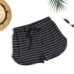 Striped Print Drawstring Shorts Casual Summer Shorts