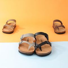 Women's Flat Cork Sandals Toe Loop Cross Strap Summer Sandals