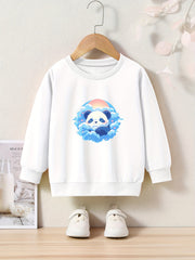 Panda Print Girls Casual Pullover Sweatshirt Long Sleeve Crew Neck Tops