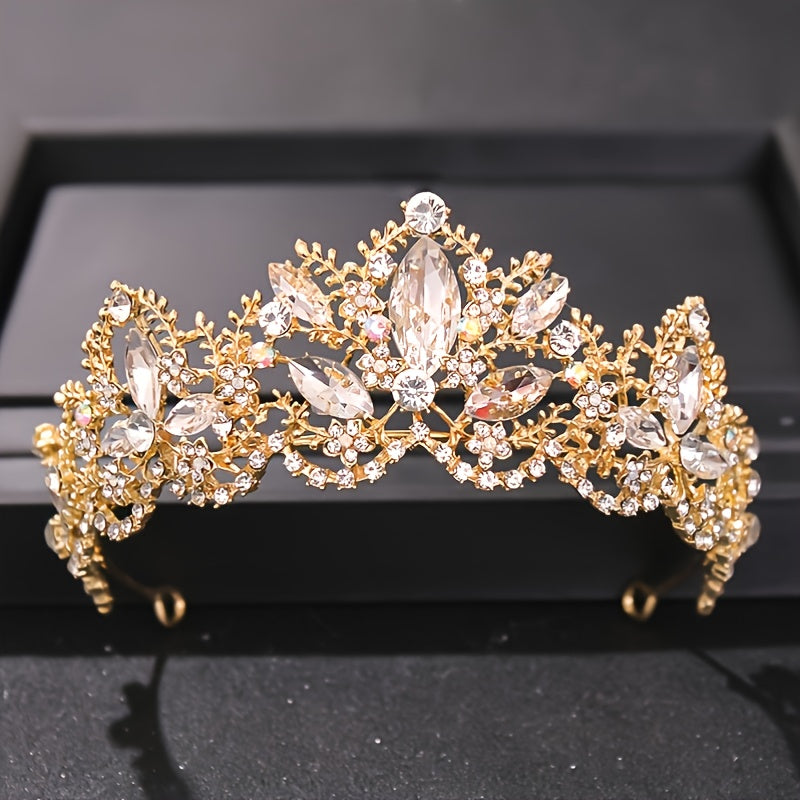 Golden Rhinestone Tiara for Bride - Birthday Princess Crown