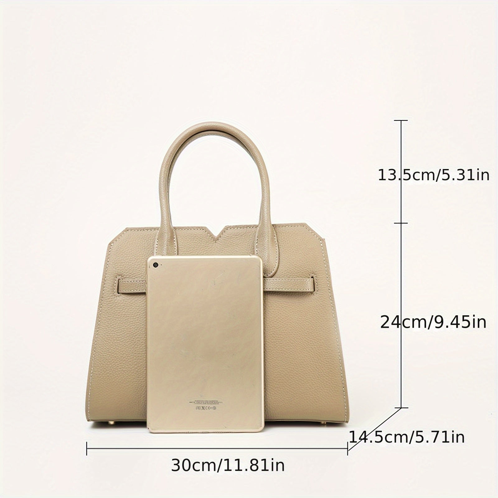 Vintage Style Beige Leather Handbag with Golden Accents