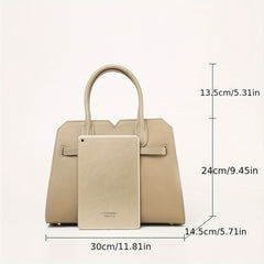 Vintage Style Beige Leather Handbag with Golden Accents