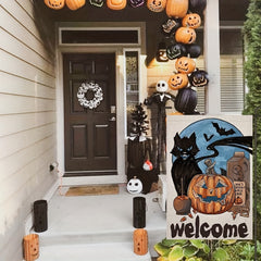 Halloween Garden Flag Burlap Spooky Ghost Pumpkin Cat Bat Moon Sign