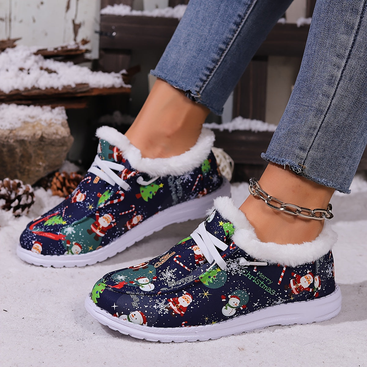 Women's Santa Christmas Snow Boots Plush Comfort