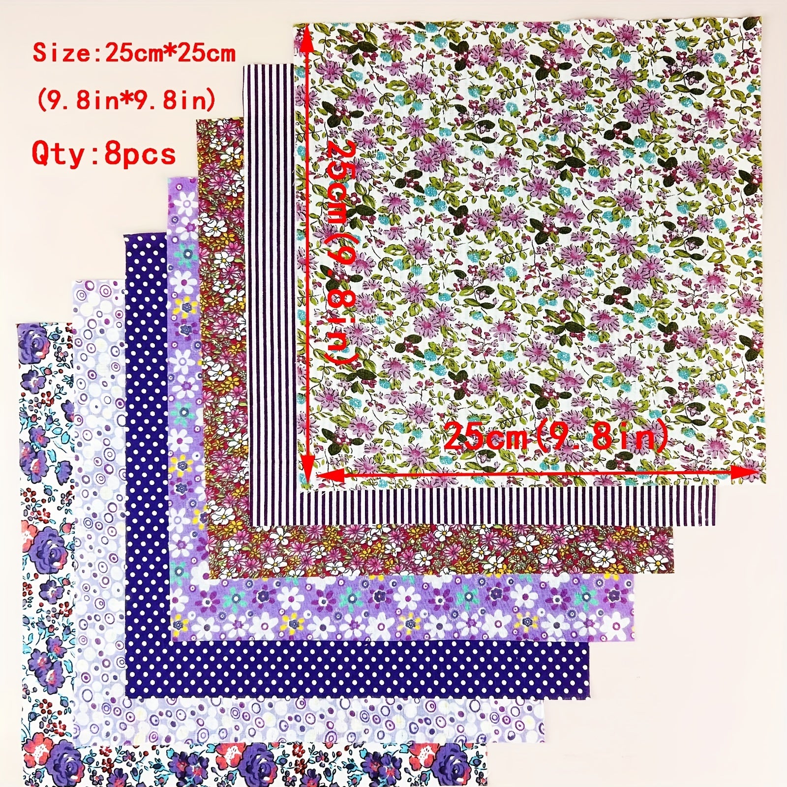 8pcs 9.8x9.8 Quilting Fabric Cotton DIY Doll Clothes Craft Sewing