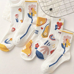 8 Pairs Cartoon Print Mid Tube Socks Women's Stockings