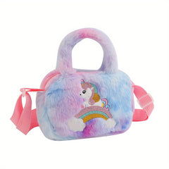 Rainbow Unicorn Handbag Crossbody Bag Plush Coin Purse For Girls