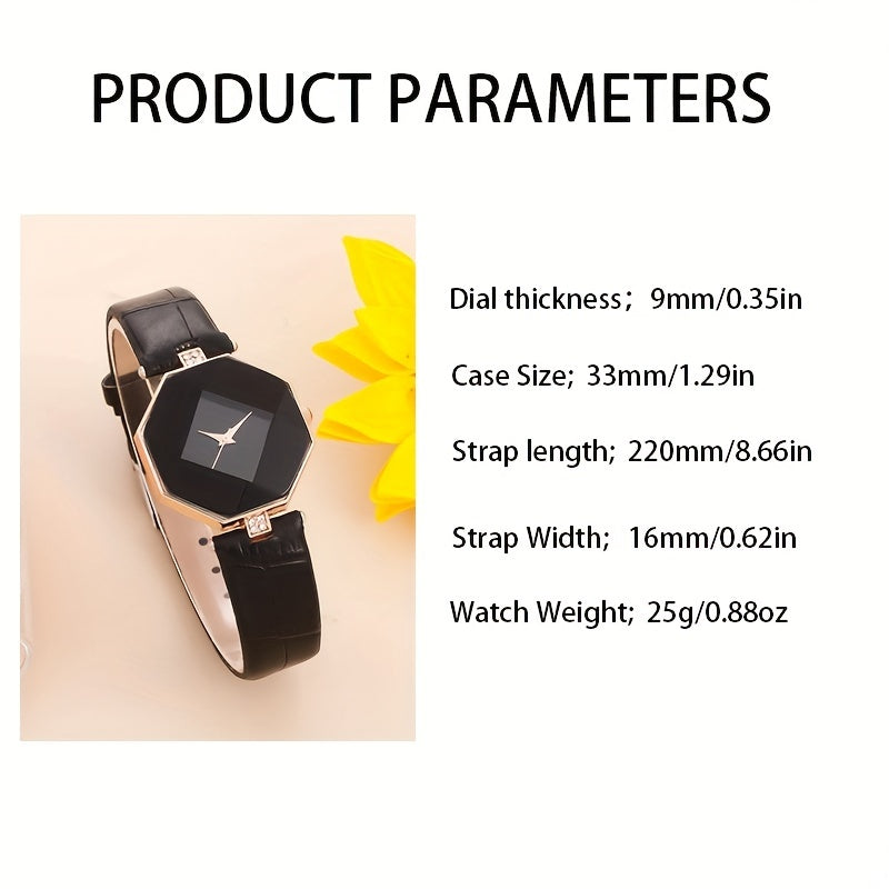 1pc Polygon Quartz Watch & 5pcs Necklace Set