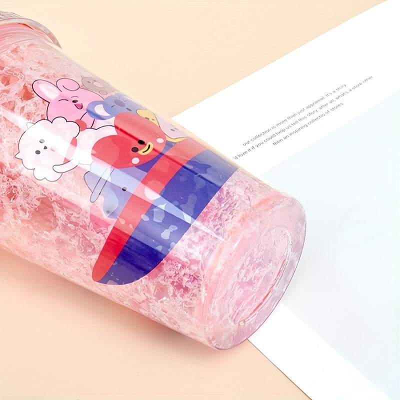 Animal Pattern Plastic Water Cup With Straw