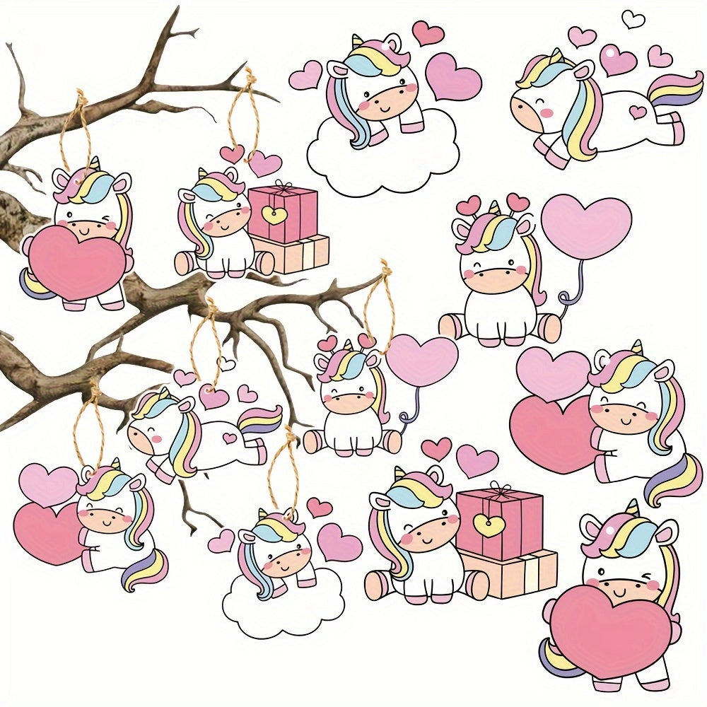 6pcs Unicorn Pink Heart Rainbow Valentines Ornaments Set