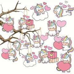 6pcs Unicorn Pink Heart Rainbow Valentines Ornaments Set