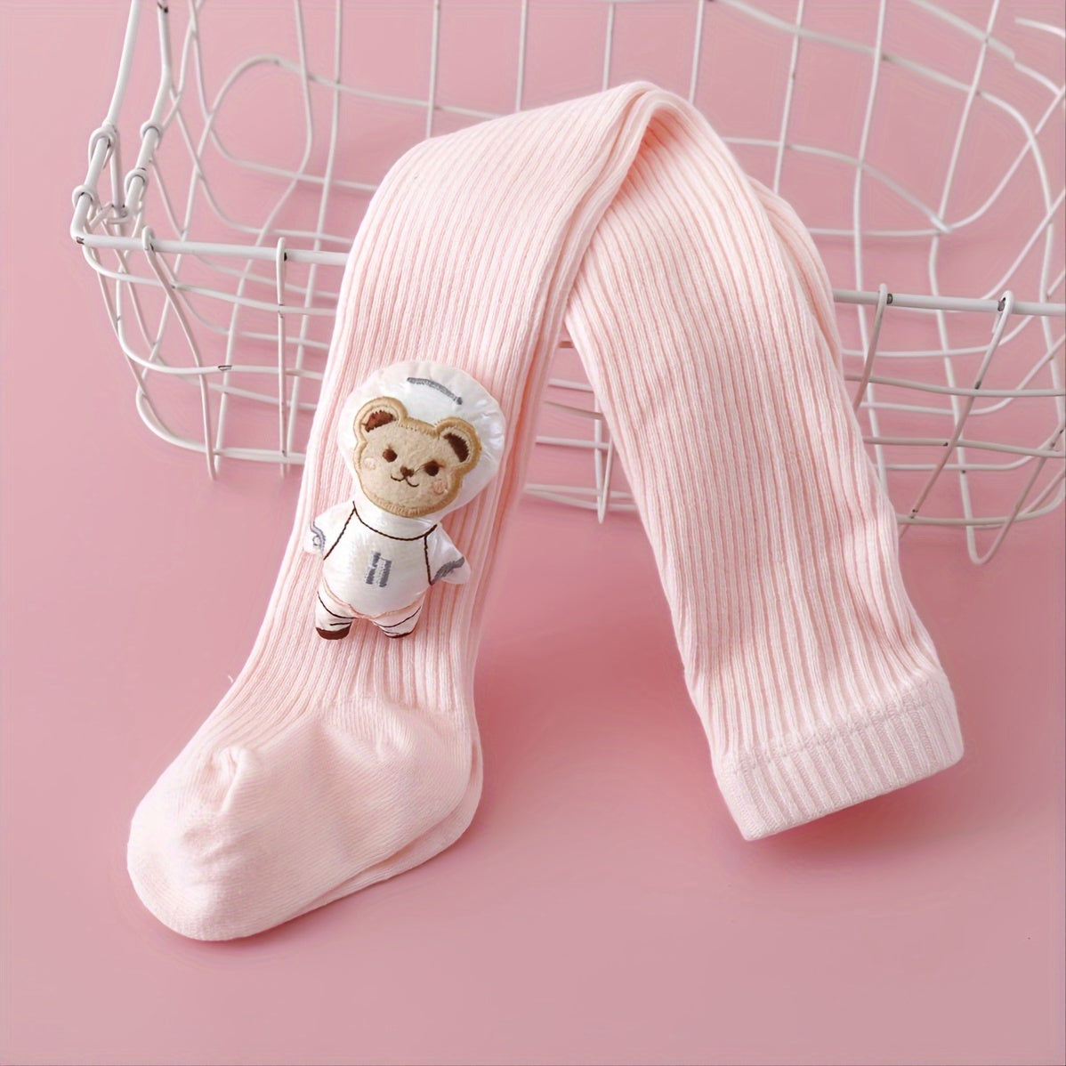 Baby Girls Bear Doll Decor Leggings Tights Pink Pantyhose Socks