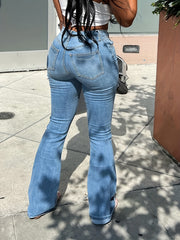 Whiskered Flared Legs Slim Fit Bell Bottom Jeans Women's Denim Jeans