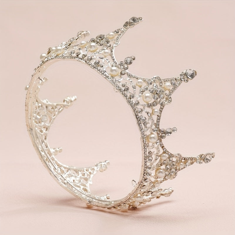 Baroque Faux Pearl Rhinestone Crown Head Jewelry Bridal Wedding
