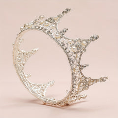 Baroque Faux Pearl Rhinestone Crown Head Jewelry Bridal Wedding