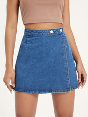 High Waist Asymmetrical Denim Skirt
