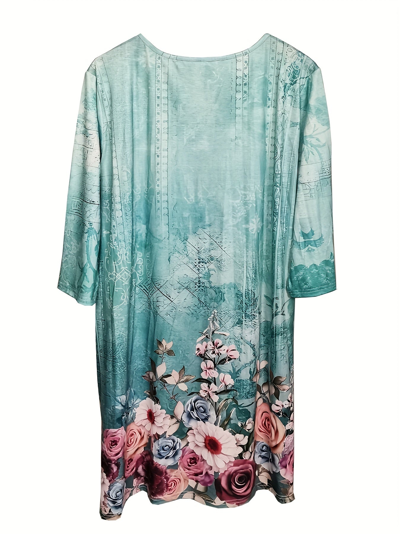 Floral Print Half Sleeve Notched Neck Dress