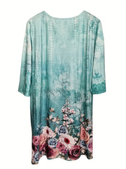 Floral Print Half Sleeve Notched Neck Dress