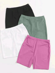 4 Pack Plus Size Lounge Shorts Set Women's Solid Elastic Waist Sporty Bottoms