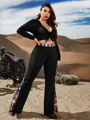 Floral Print High Rise Flared Leg Trousers