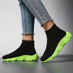 High Top Woven Shoes Breathable Shock Absorption Running Sneakers