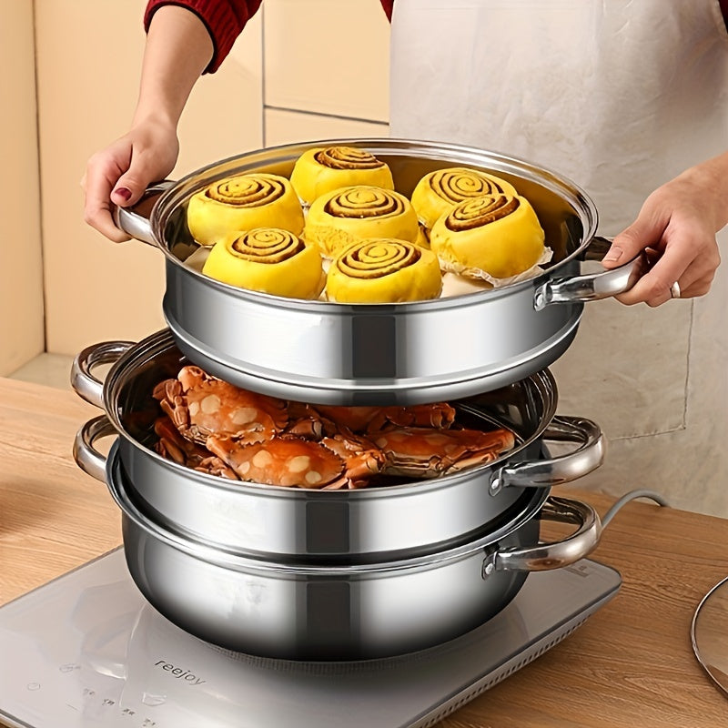 3 Tier Steamer Pot With Lid Stainless Steel Stockpot Kitchen Utensils