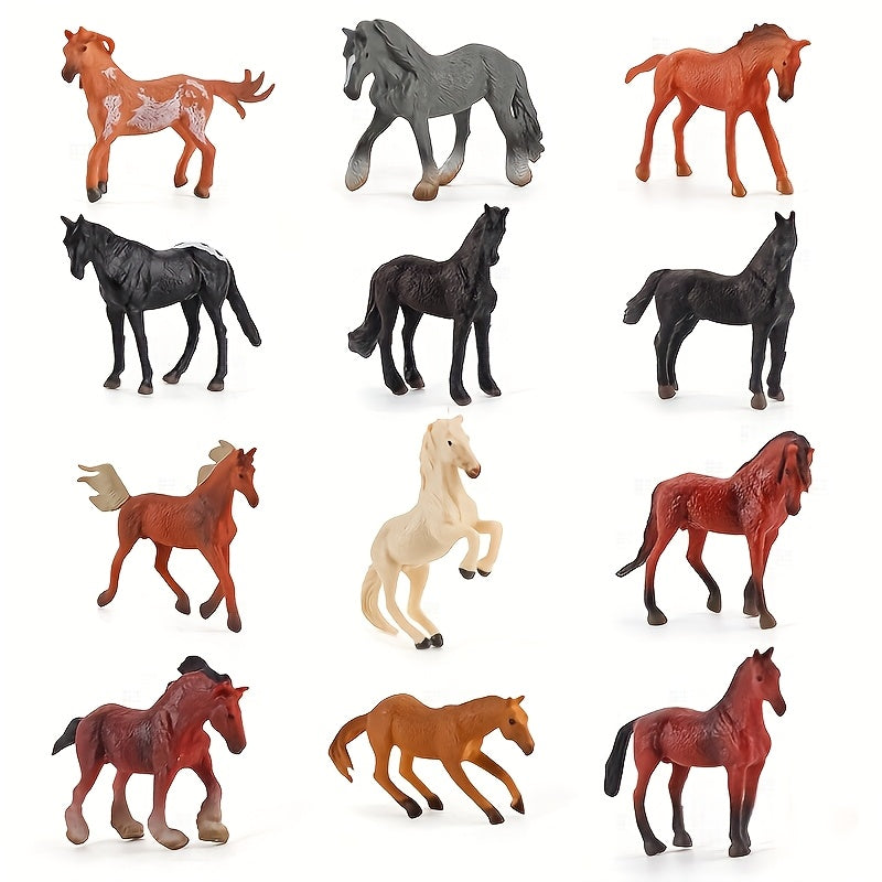 12 Horse Model Sets Realistic Dual Styles Painting 3D Details Toys