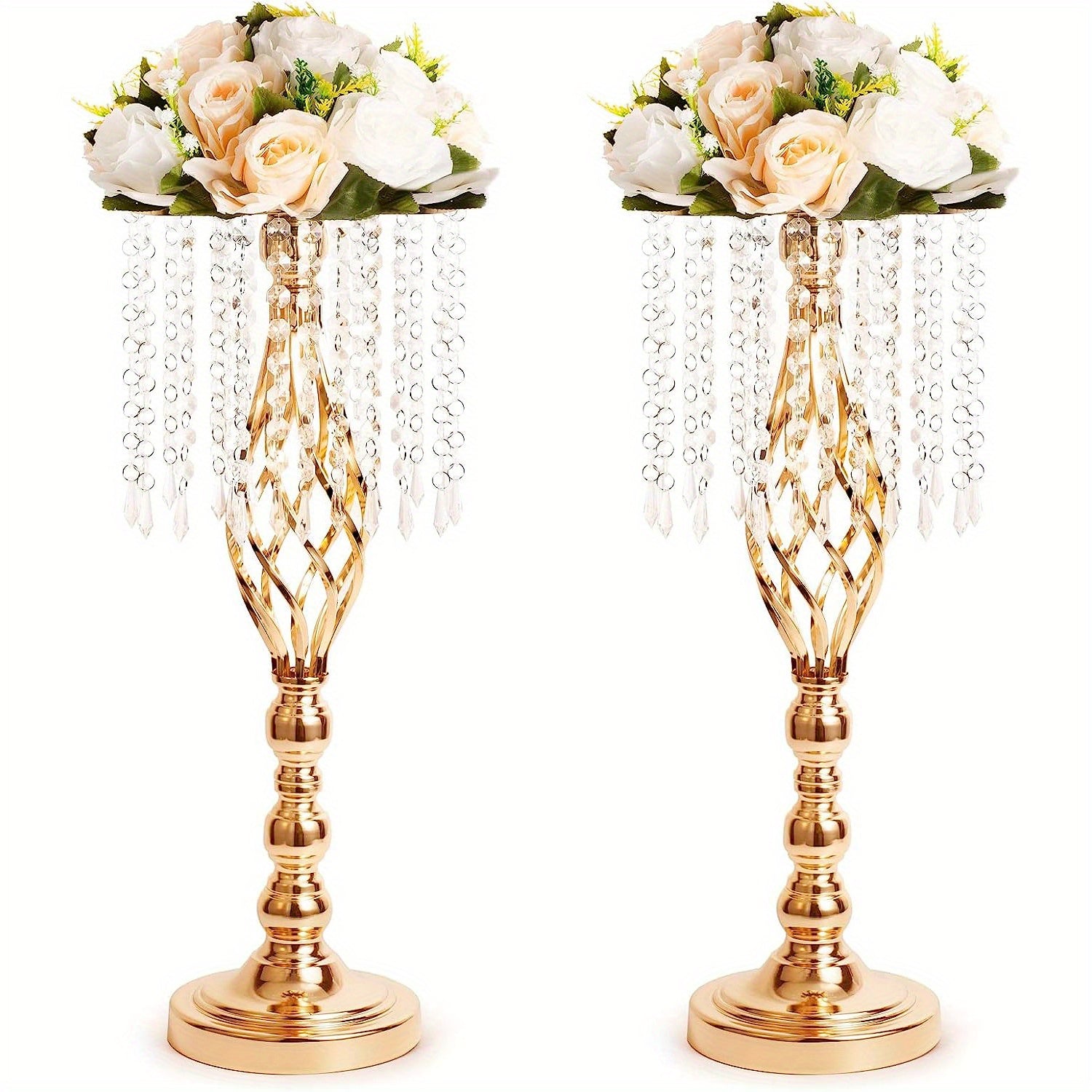 2pcs Metal Flower Vases Crystal Stand Wedding Centerpieces Tables Party Decor