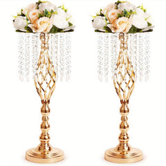2pcs Metal Flower Vases Crystal Stand Wedding Centerpieces Tables Party Decor