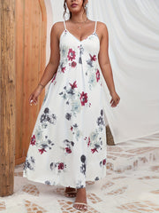 Women's Plus Floral Print V Neck Slight Stretch Cami Maxi Dress