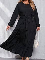 Abaya Dress Women's Plus Solid Lantern Sleeve Round Neck Smock Maxi