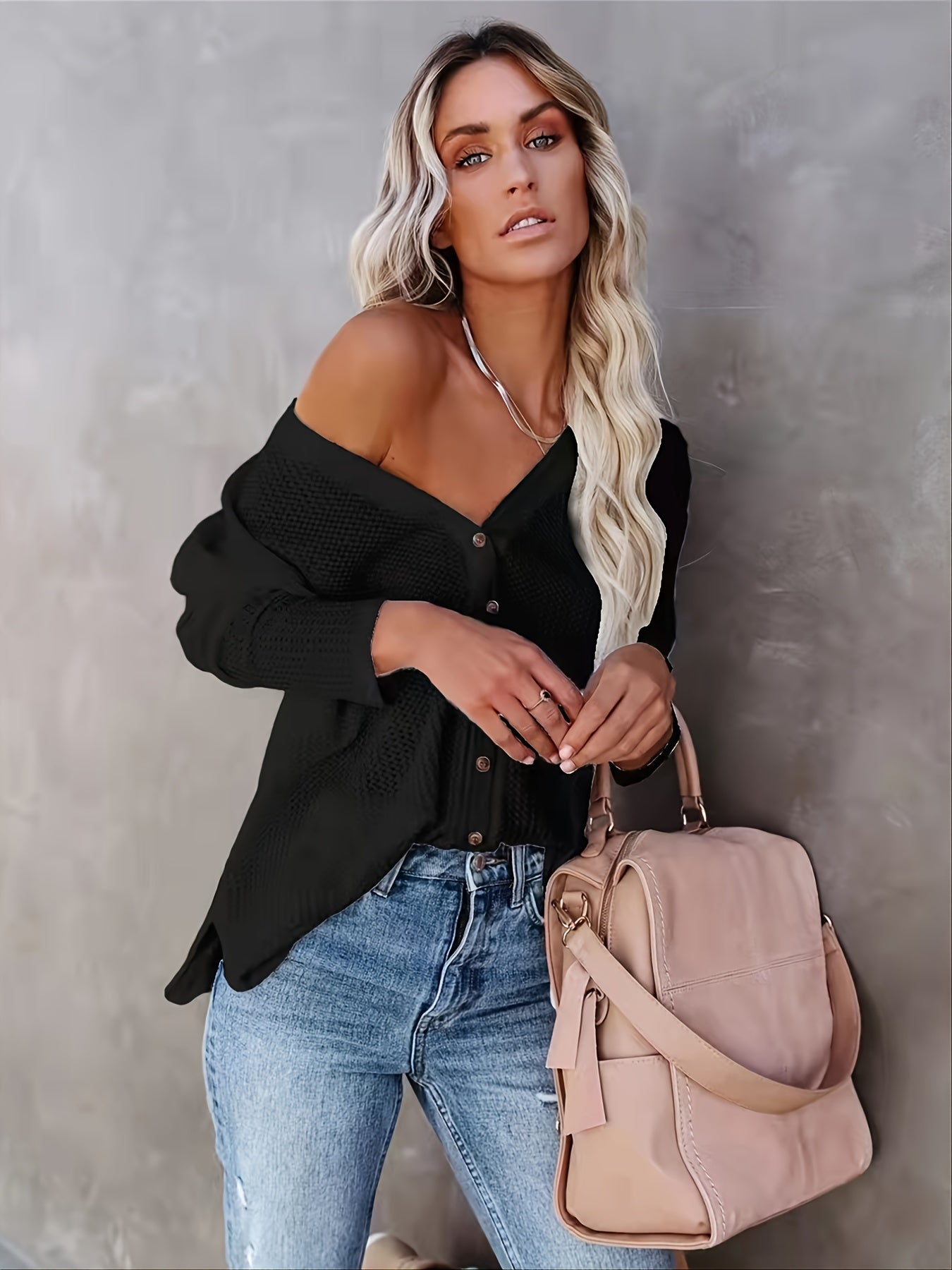 Solid V Neck Asymmetrical Cardigan Sweater