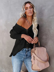 Solid V Neck Asymmetrical Cardigan Sweater