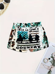 American Flag & Graphic Print Skinny Shorts Women's Clothing