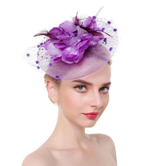 Women Flower Fascinator Hat Tea Party Wedding Feather Headband