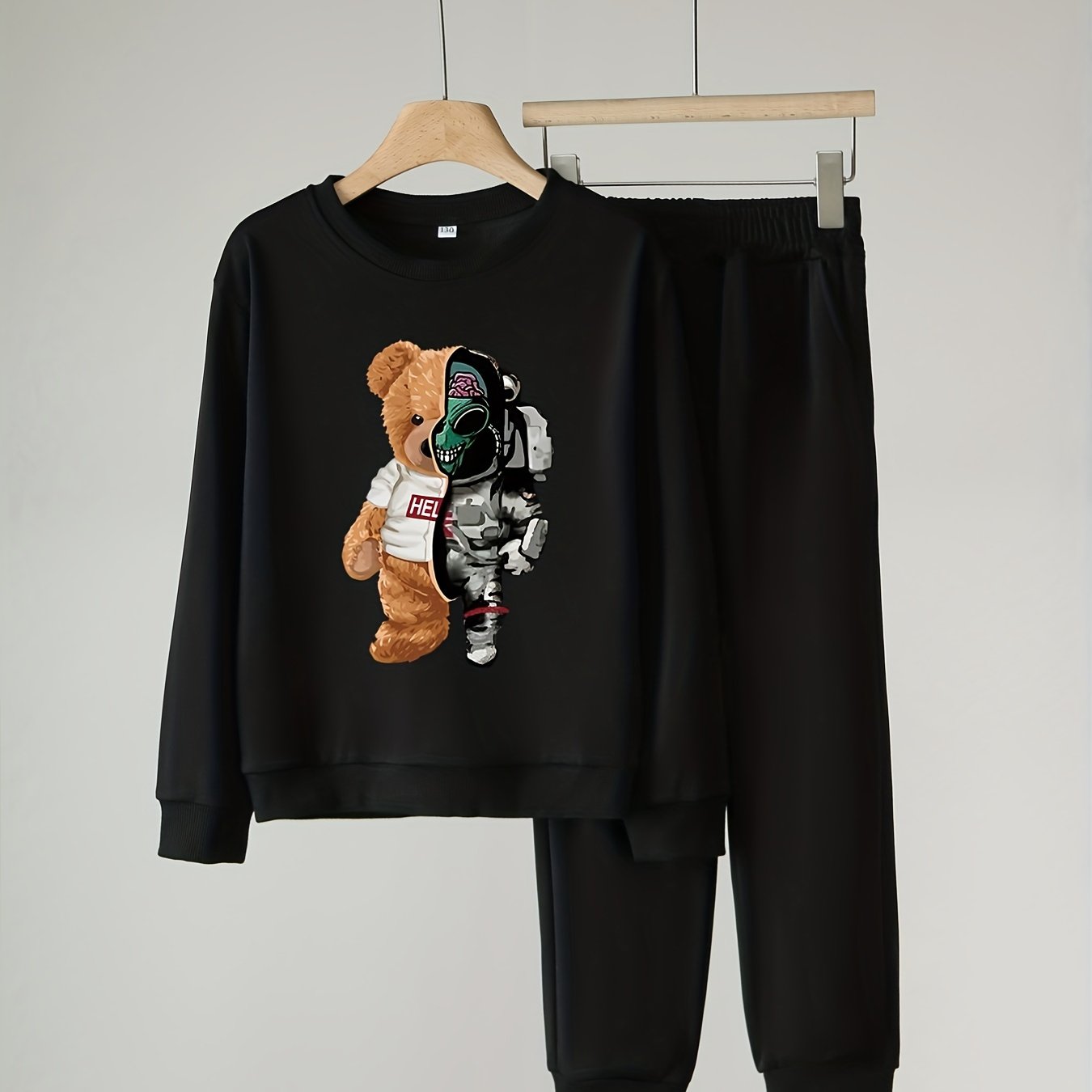 Alien Bear Pattern Boy's 2pcs Sweatshirt & Sweatpants Set