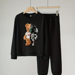 Alien Bear Pattern Boy's 2pcs Sweatshirt & Sweatpants Set