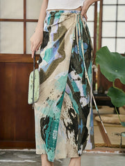 Tie Front Skirt All Over Print Vacation Skirt for Spring & Summer