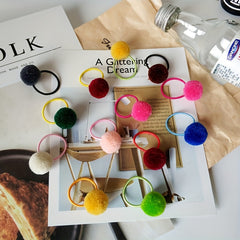 12pcs Colorful Plush Ball Hair Bands for Kids Girls Ponytail Headwear