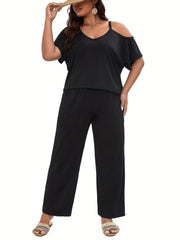 Solid One Shoulder Cut Out Top & Pants Set